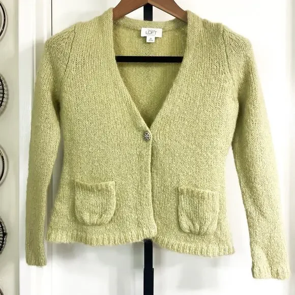 Ann Taylor Loft Womens Mohair Wool Blend Cardigan Sweater - Green Petite Size SP - Picture 8 of 8